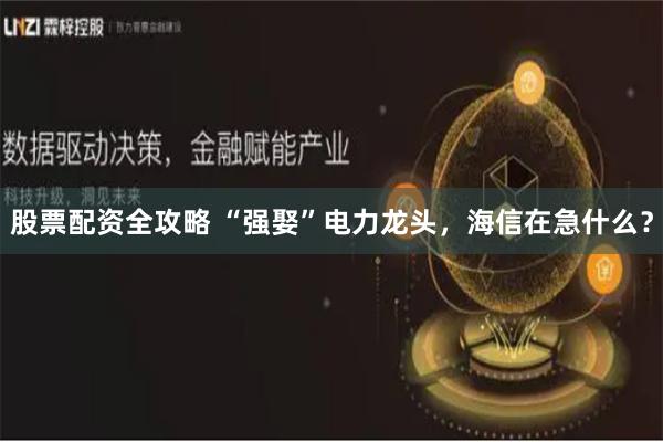 股票配资全攻略 “强娶”电力龙头,海信在急什么?