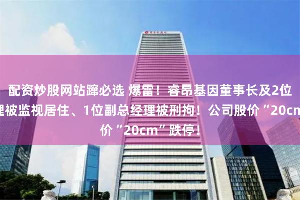 配资炒股网站蹿必选 爆雷!睿昂基因董事长及2位副总经理被监视居住、1位副总经理被刑拘!公司股价“20cm”跌停!